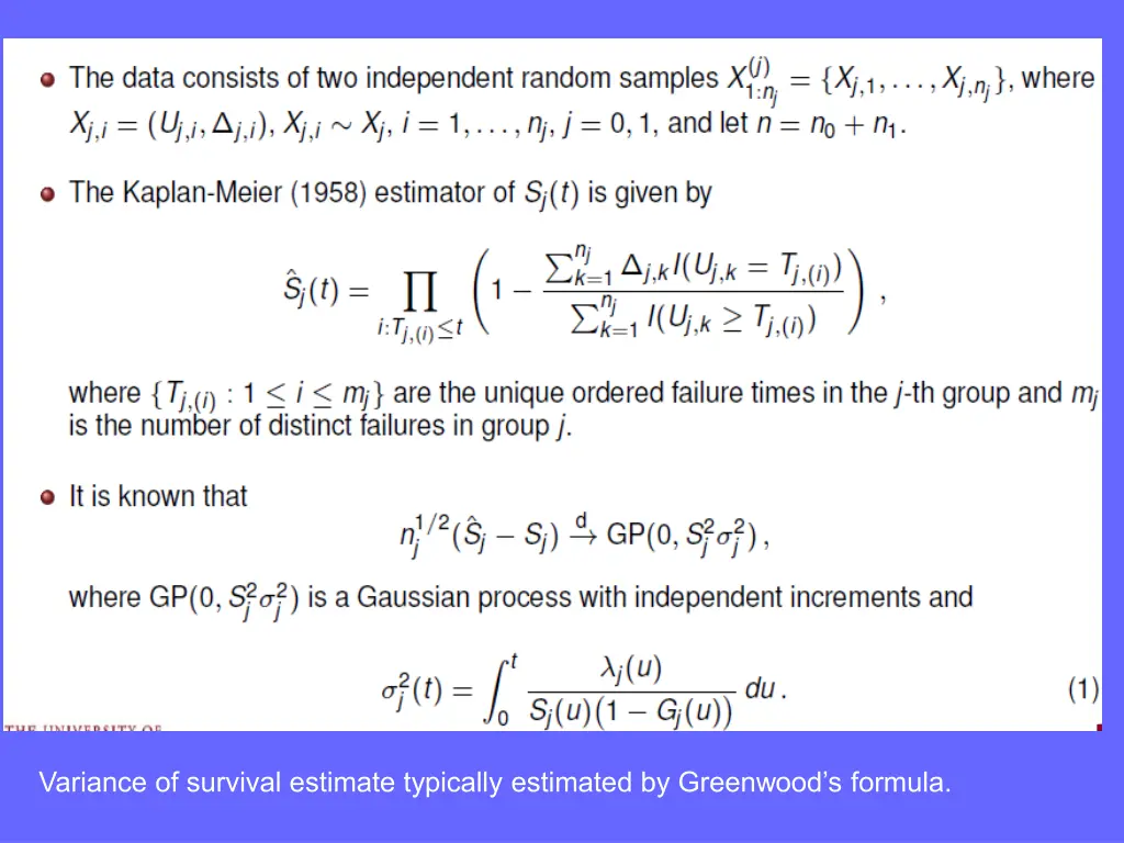 variance of survival estimate typically estimated