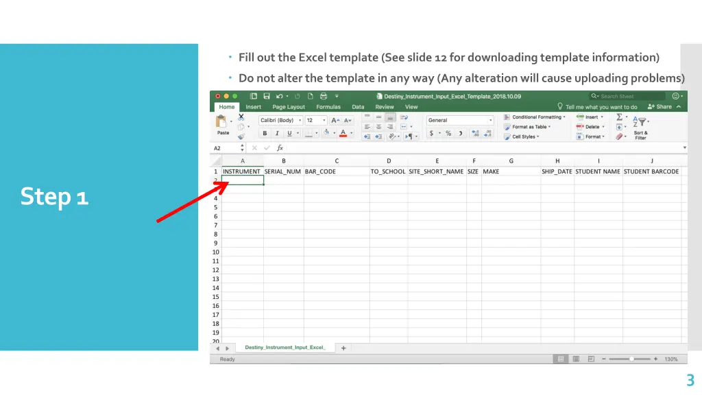 fill out the excel template see slide