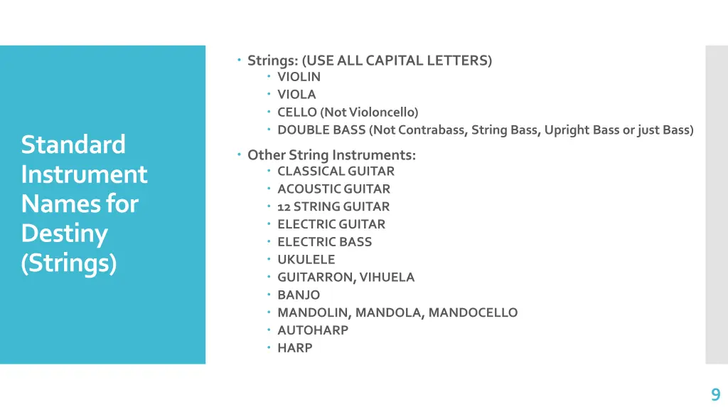 strings use all capital letters violin viola