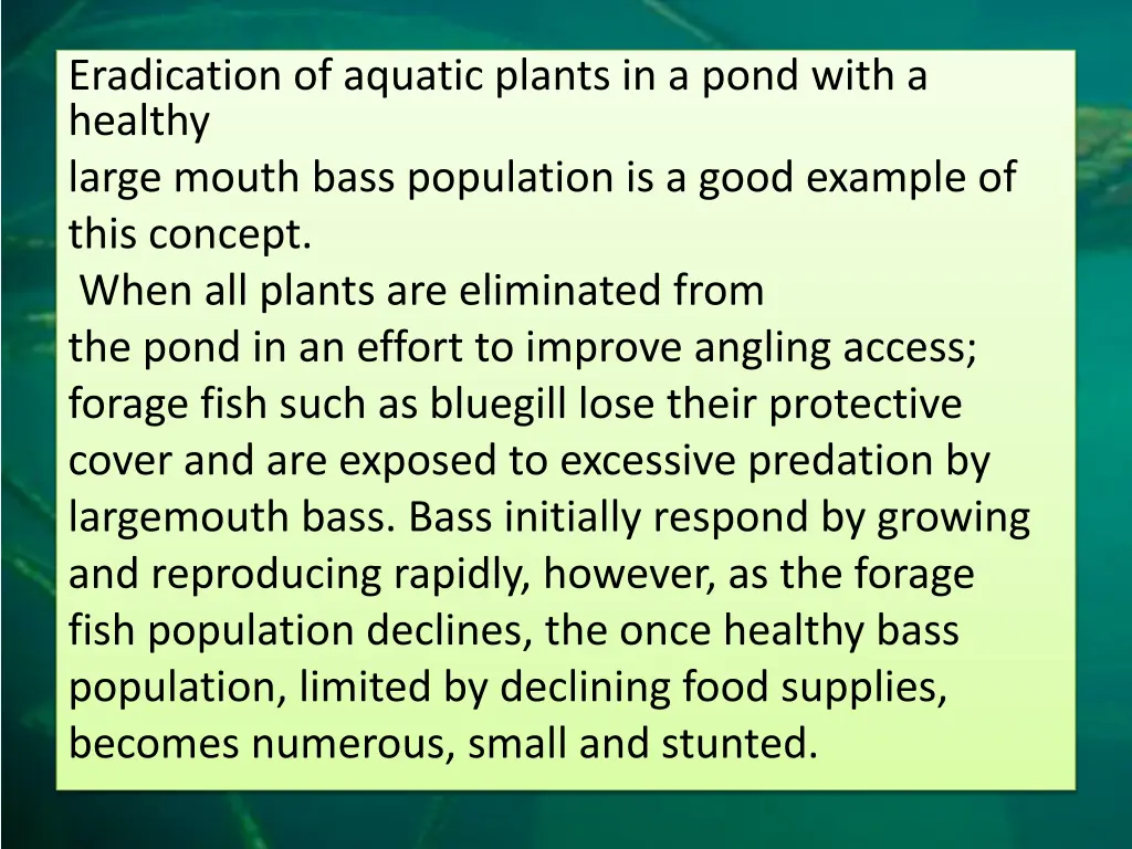 eradication of aquatic plants in a pond with