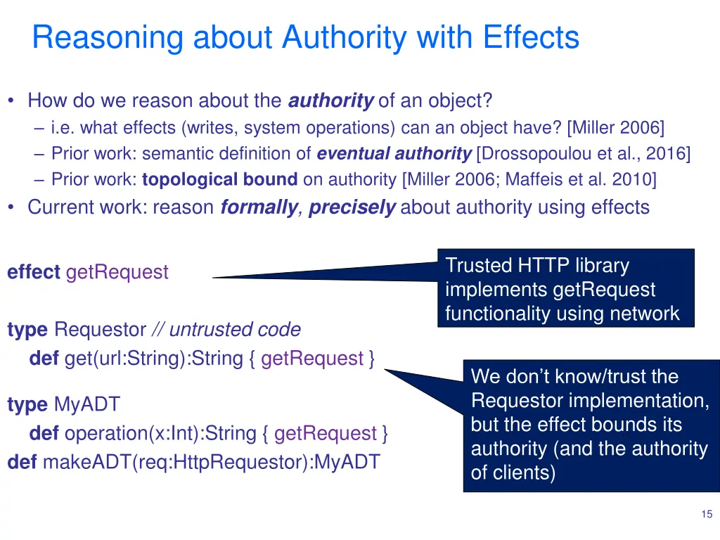 reasoning about authority with effects