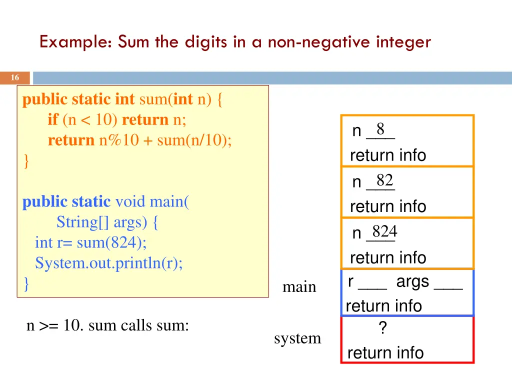 example sum the digits in a non negative integer 3