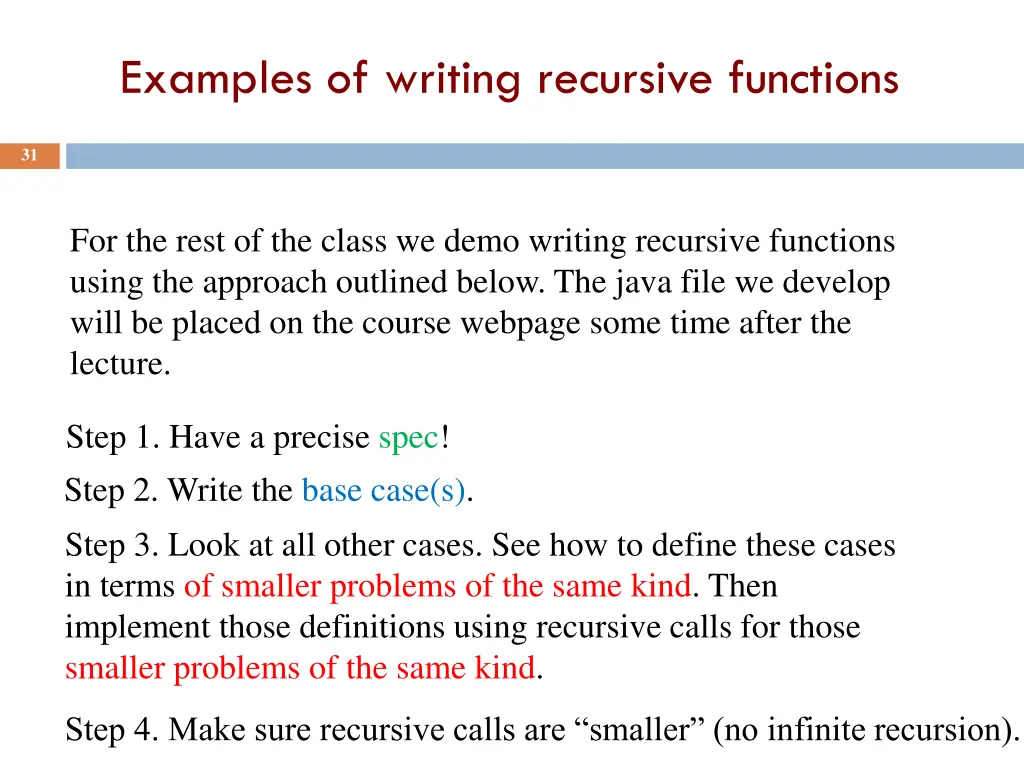 examples of writing recursive functions