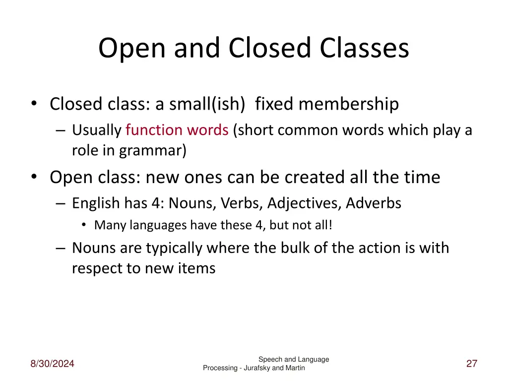 open and closed classes