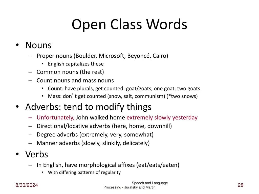 open class words
