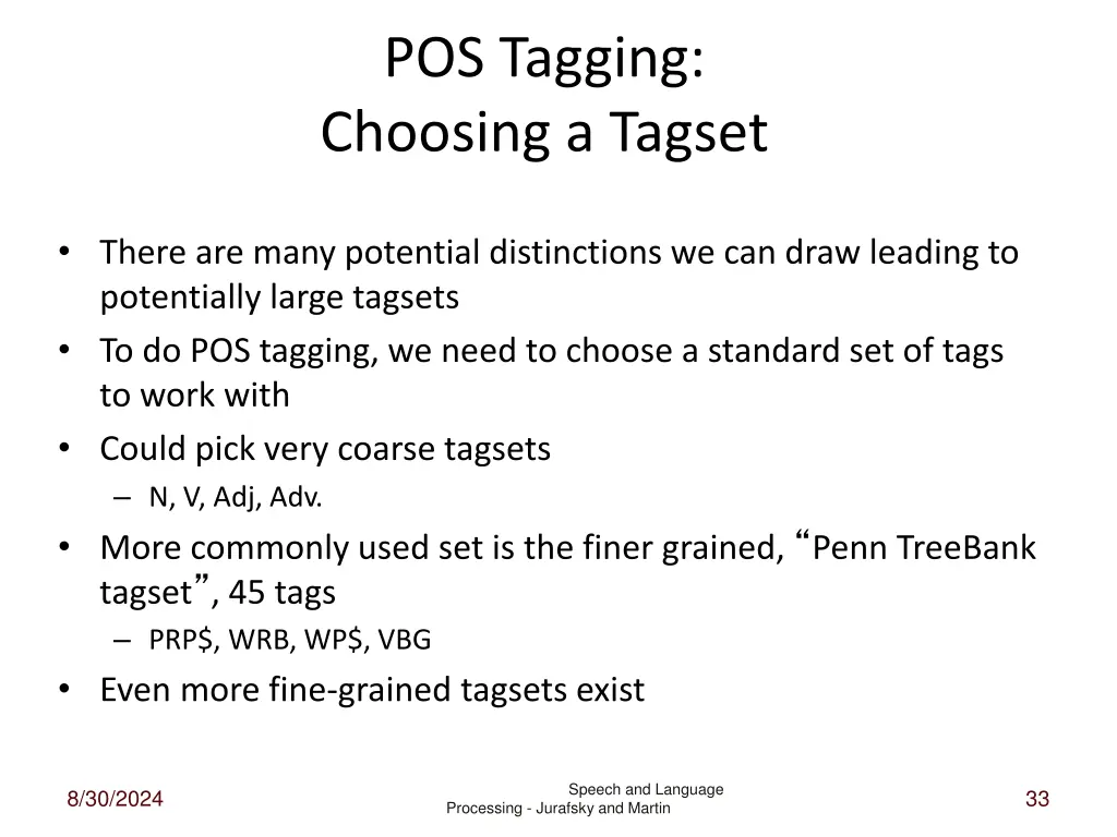 pos tagging choosing a tagset