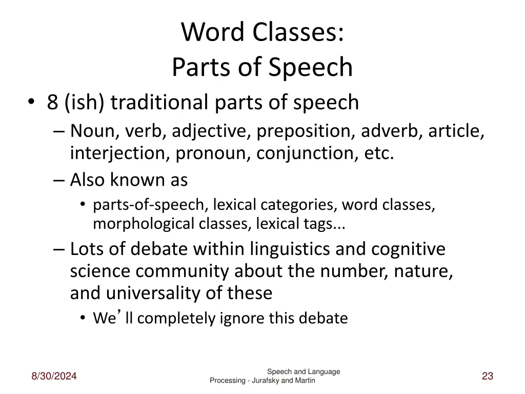 word classes parts of speech