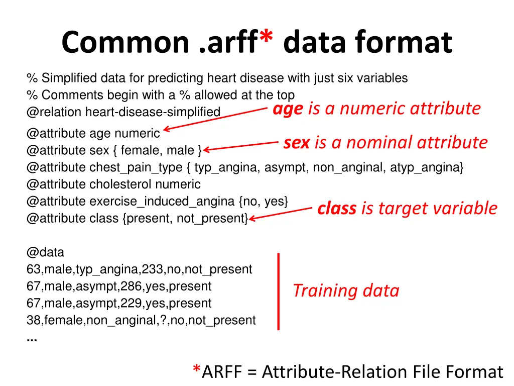 common arff data format