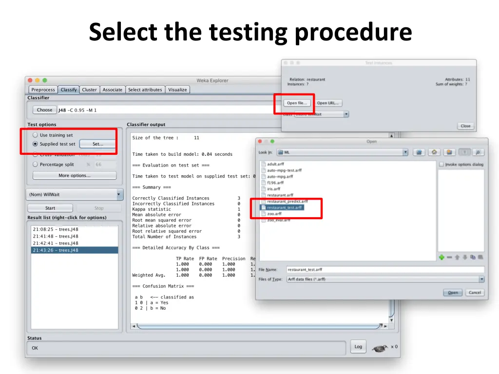 select the testing procedure