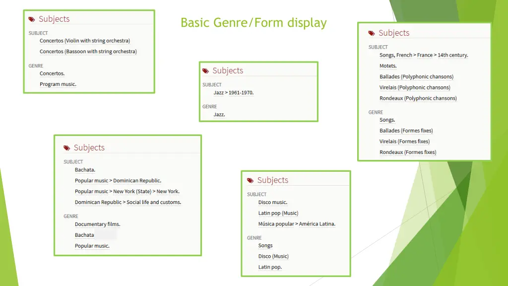 basic genre form display