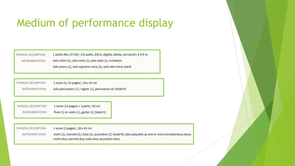 medium of performance display