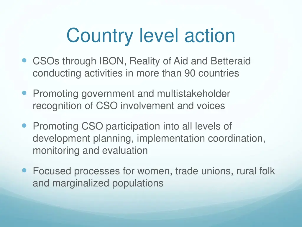 country level action