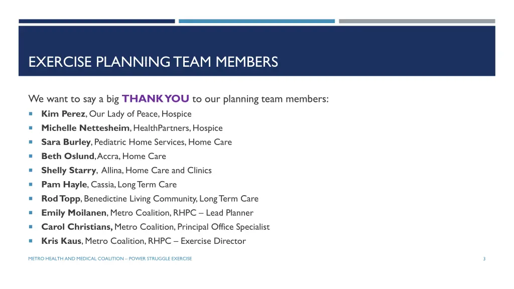 exercise planning team members