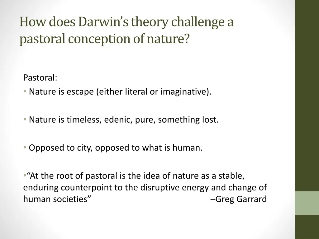 how does darwin s theory challenge a pastoral