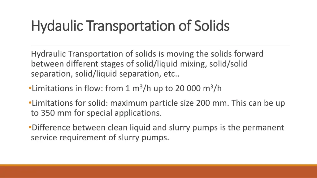 hydaulic transportation of solids hydaulic