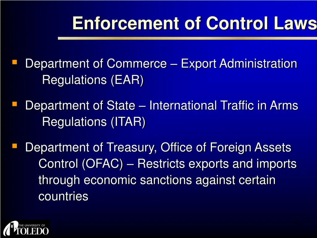 enforcement of control laws