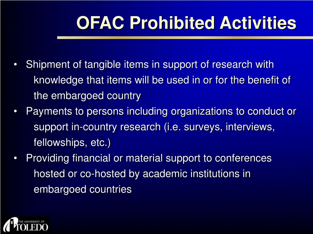 ofac prohibited activities