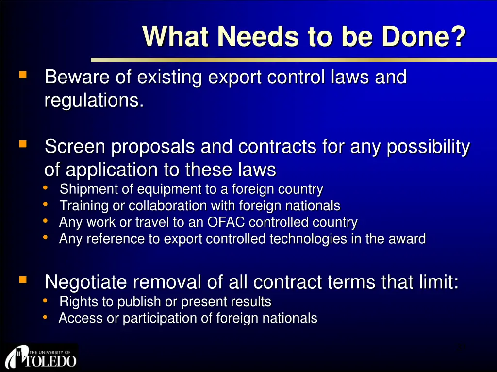 what needs to be done beware of existing export