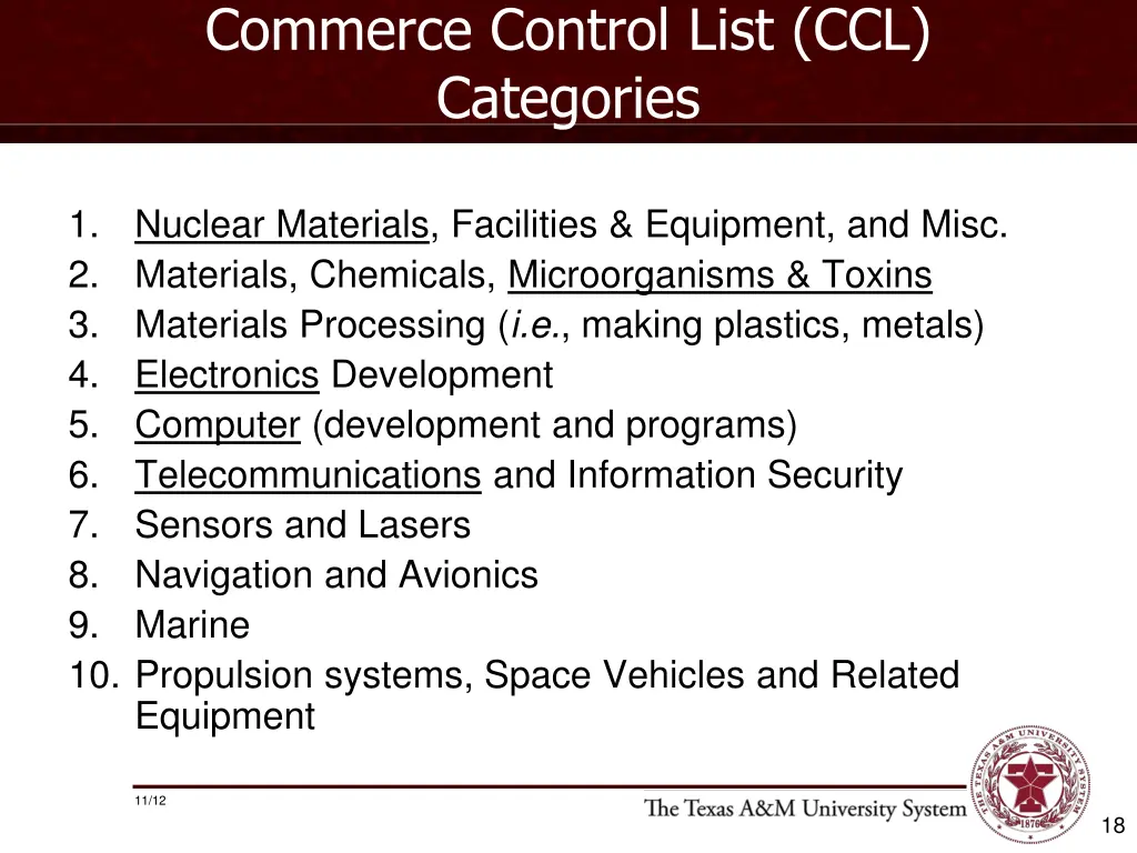 commerce control list ccl categories