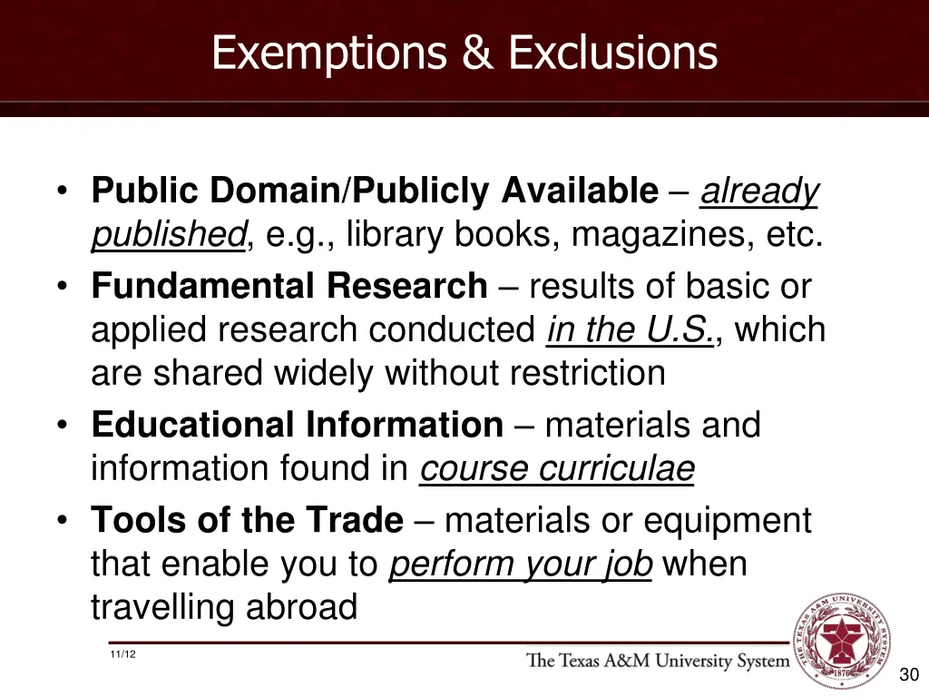 exemptions exclusions