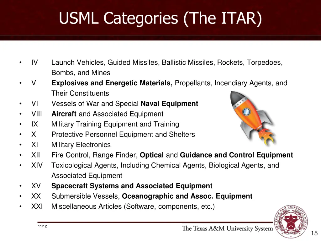 usml categories the itar