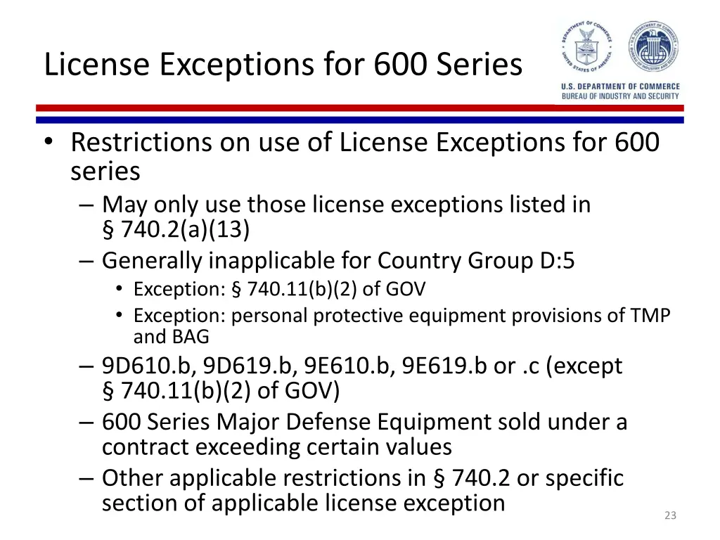 license exceptions for 600 series
