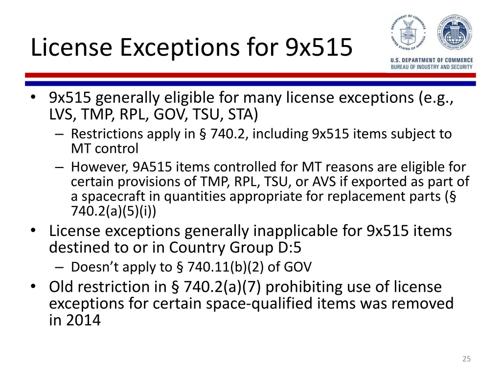 license exceptions for 9x515