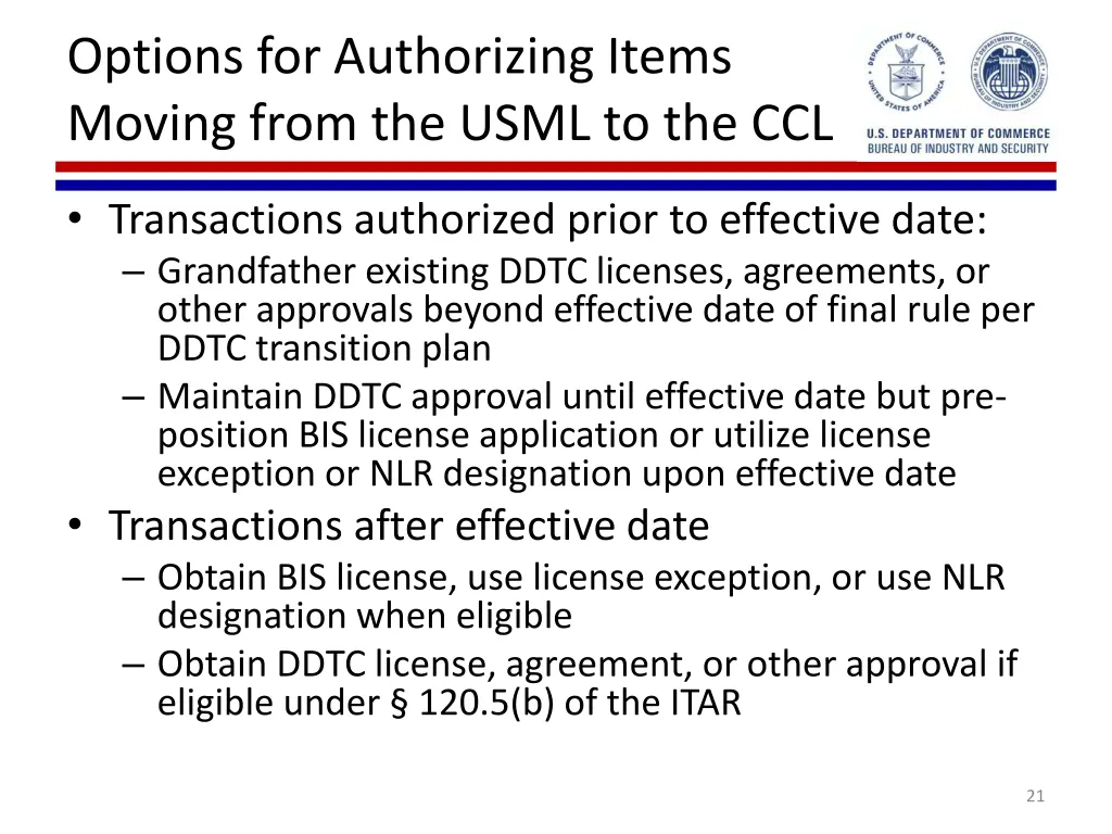 options for authorizing items moving from