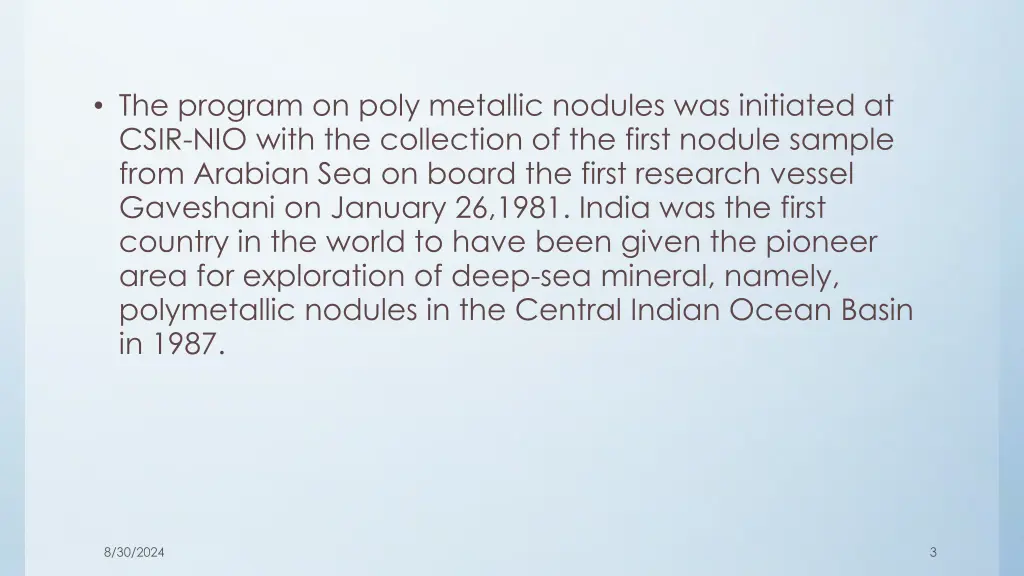 the program on poly metallic nodules