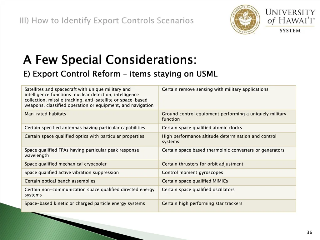 a few special considerations e export control
