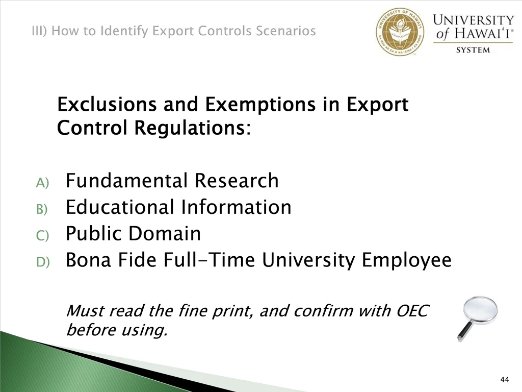 exclusions and exemptions in export control