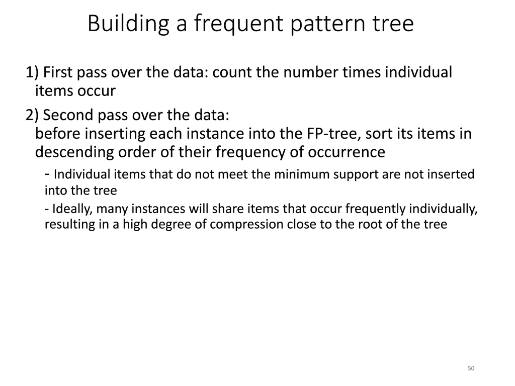 building a frequent pattern tree