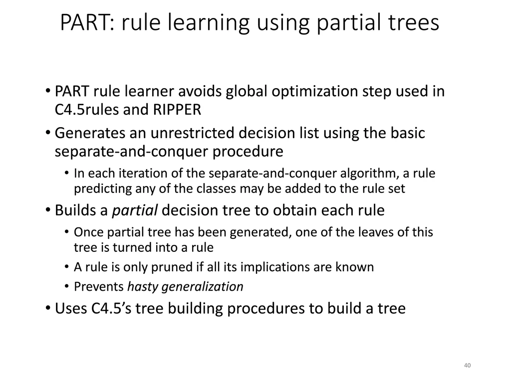 part rule learning using partial trees