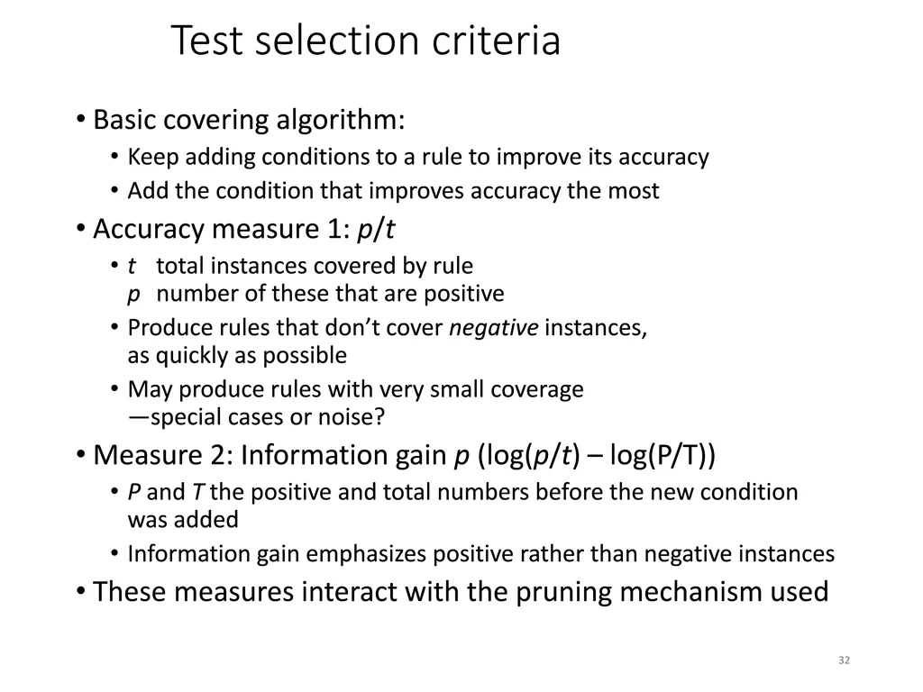 test selection criteria