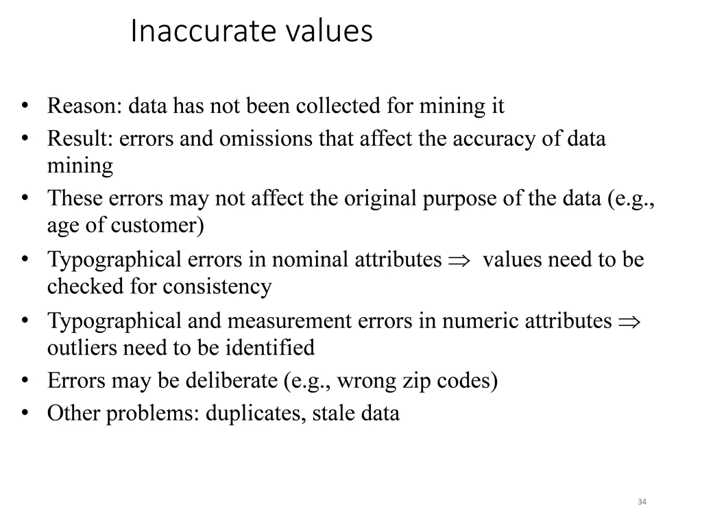 inaccurate values