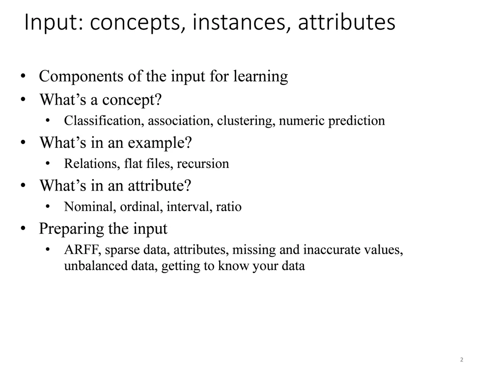 input concepts instances attributes