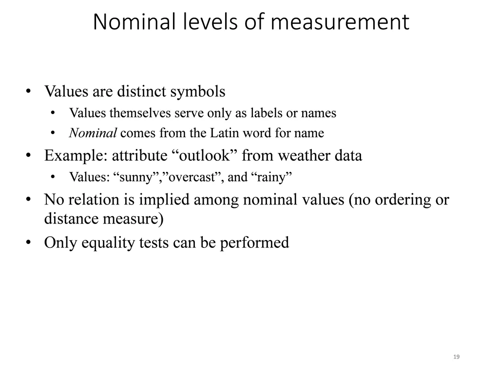 nominal levels of measurement