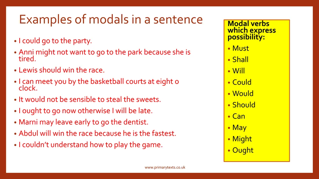 examples of modals in a sentence