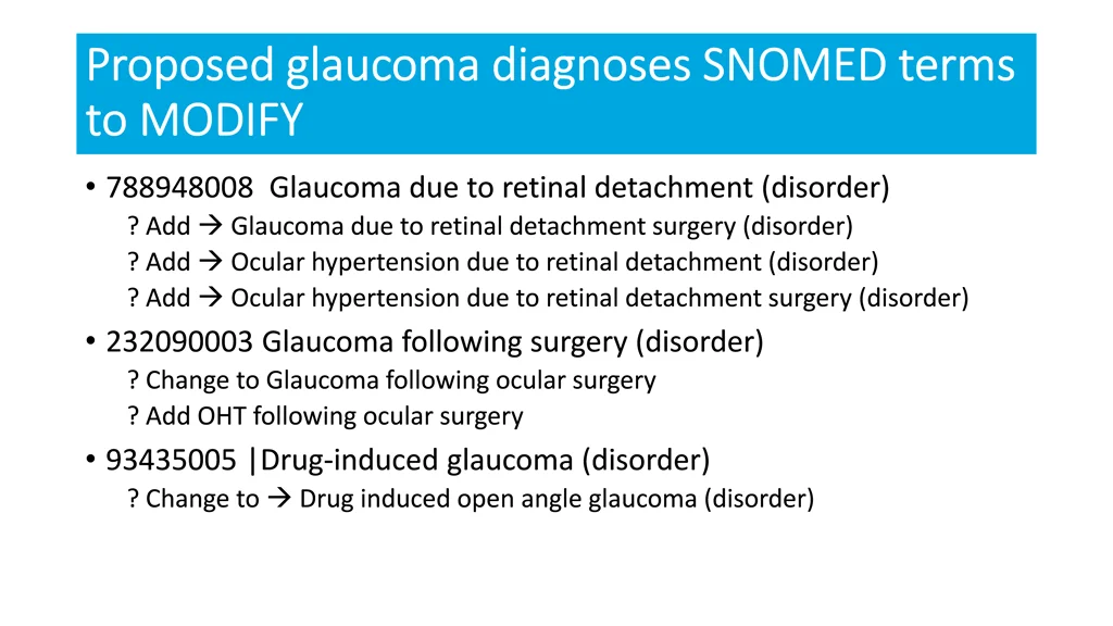 proposed glaucoma diagnoses snomed terms proposed 1