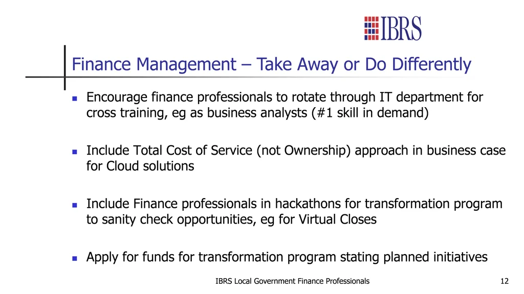 finance management take away or do differently