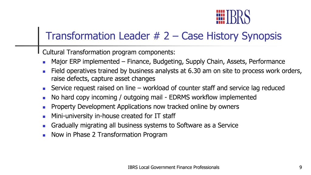 transformation leader 2 case history synopsis