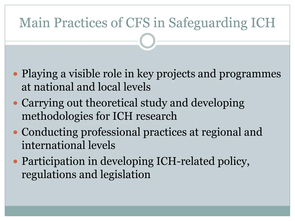main practices of cfs in safeguarding ich
