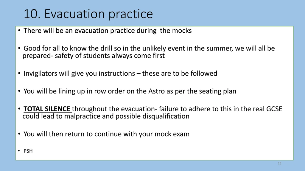 10 evacuation practice
