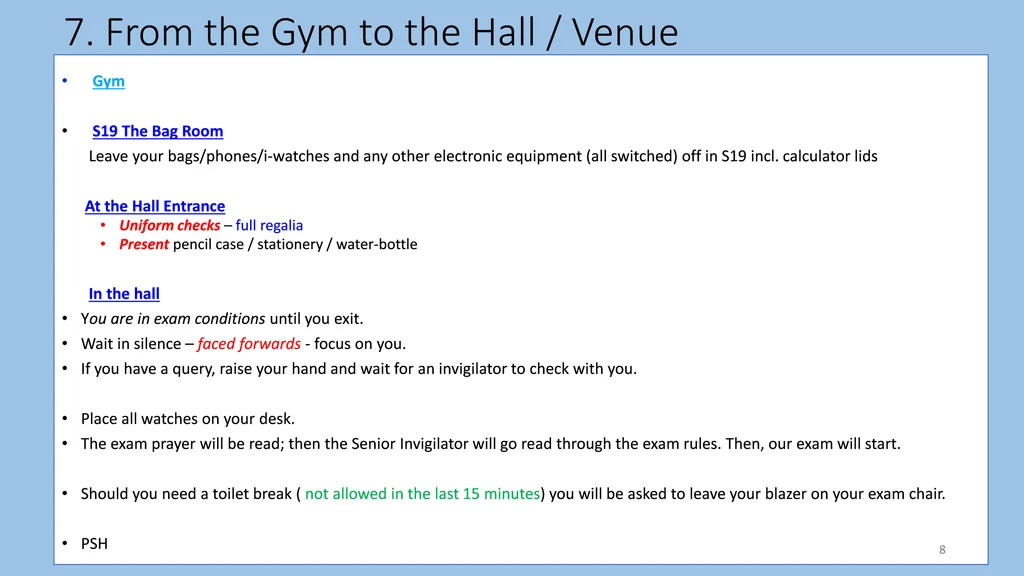 7 from the gym to the hall venue