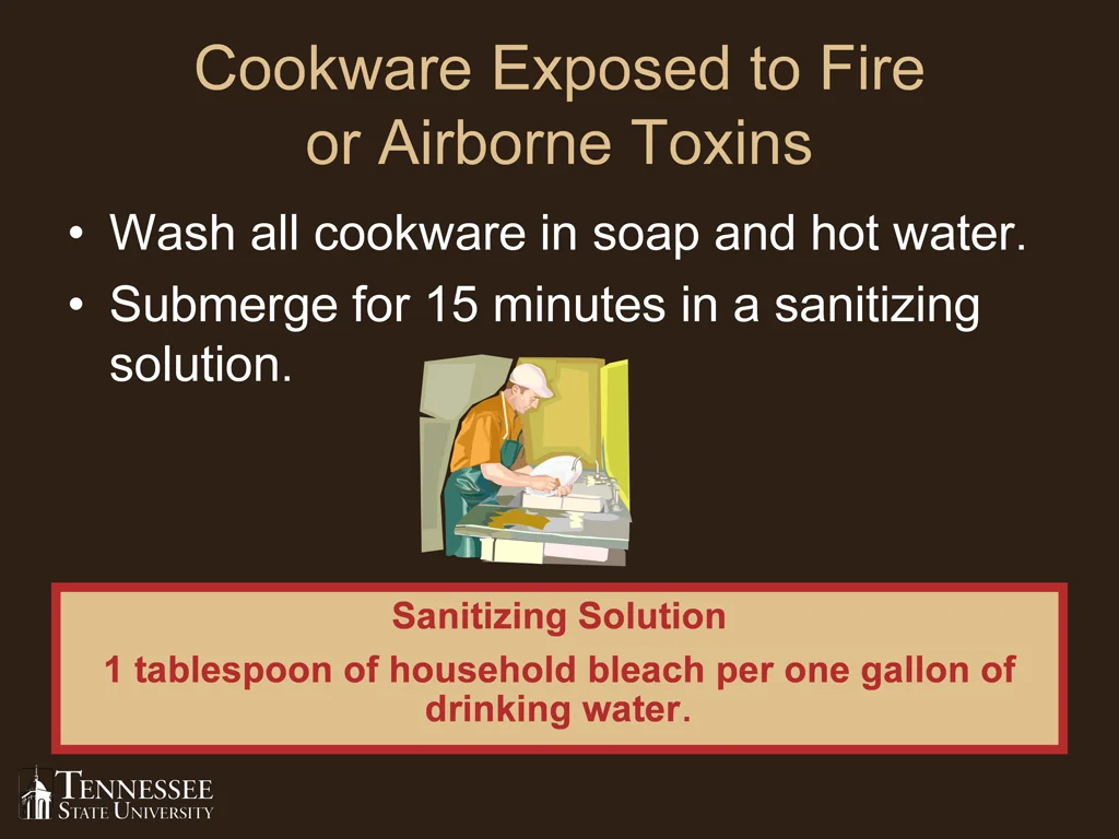 cookware exposed to fire or airborne toxins wash