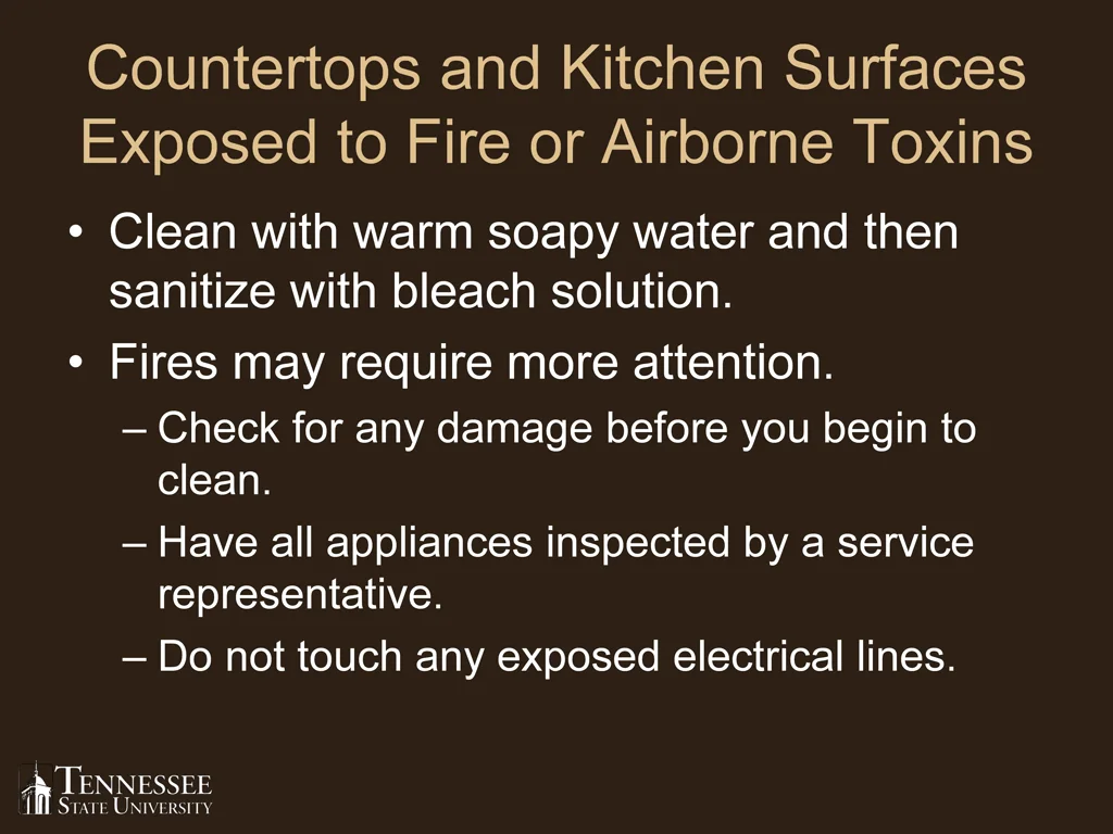 countertops and kitchen surfaces exposed to fire