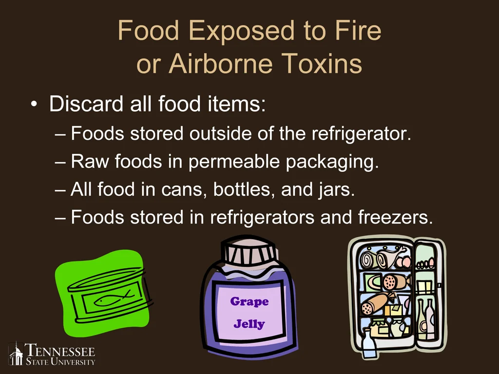 food exposed to fire or airborne toxins discard
