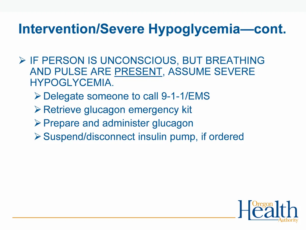intervention severe hypoglycemia cont