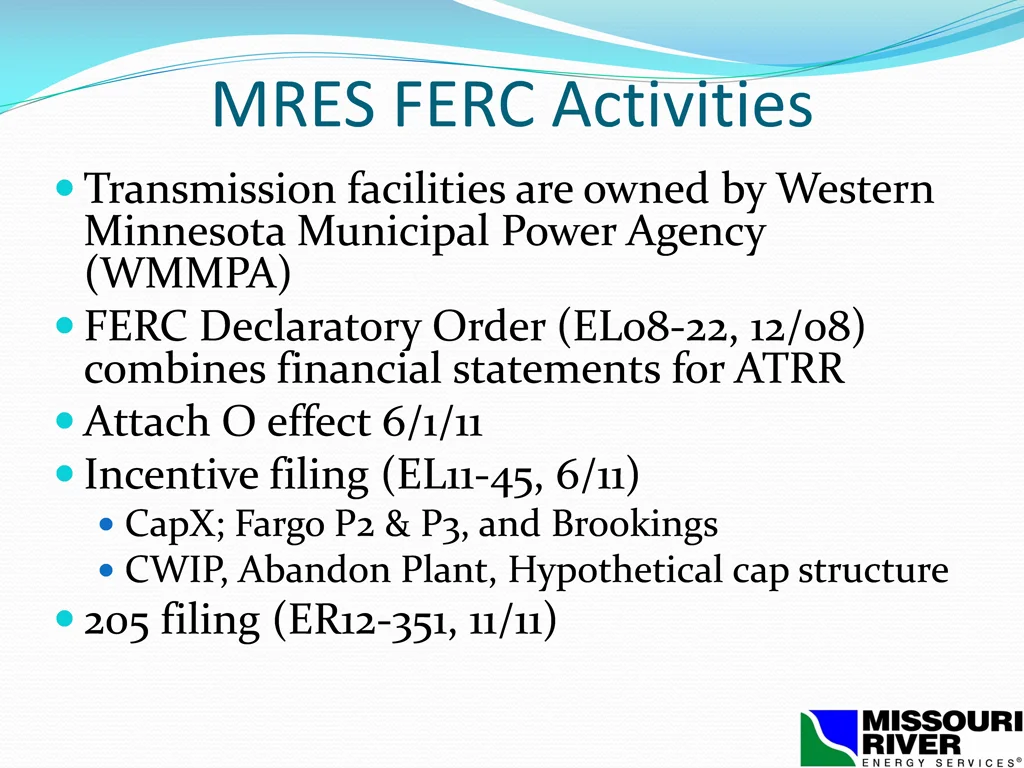 mres ferc activities