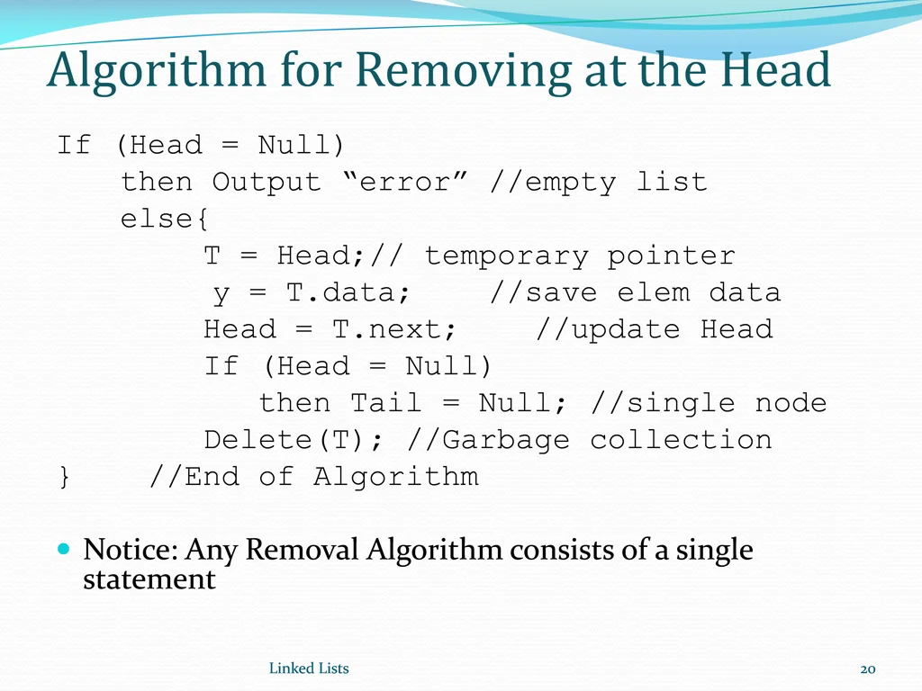 algorithm for removing at the head